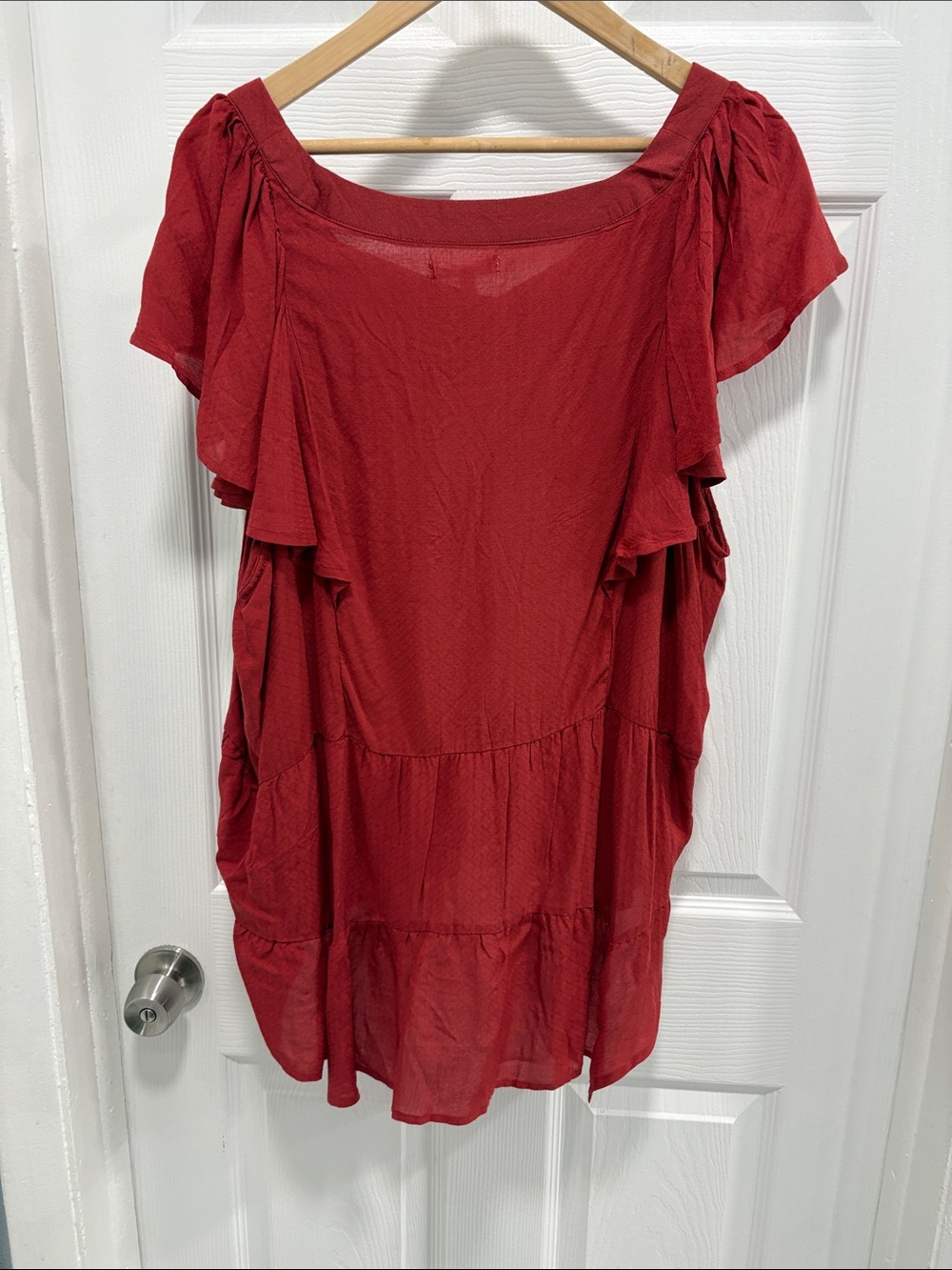 Maurices Red Flutter Sleeve Tunic Top - Picture 4 of 5